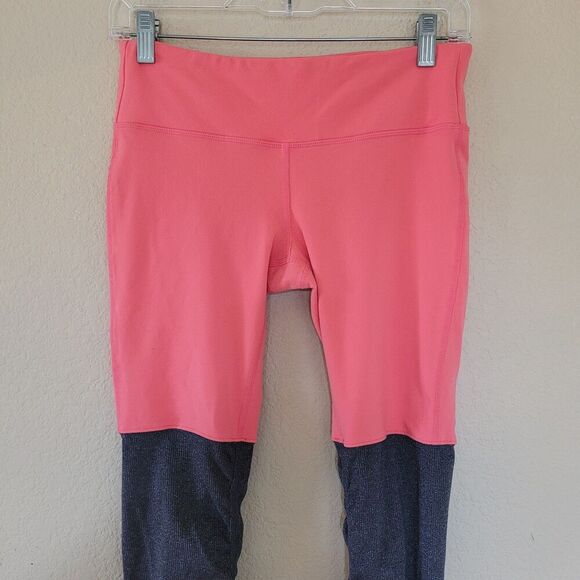 ALO Yoga Goddess Ribbed Maroon Gray High Waisted Leggings Size Medium Ruched - Picture 2 of 12